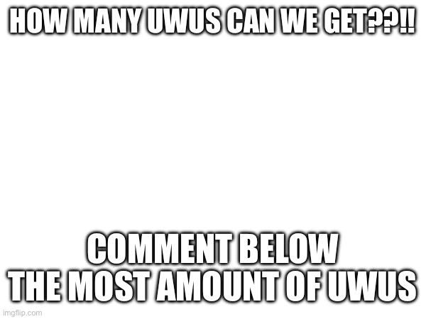 UWU | HOW MANY UWUS CAN WE GET??!! COMMENT BELOW THE MOST AMOUNT OF UWUS | image tagged in uwu | made w/ Imgflip meme maker