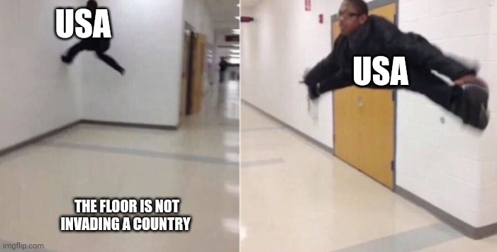 LOL | USA; USA; THE FLOOR IS NOT INVADING A COUNTRY | image tagged in the floor is | made w/ Imgflip meme maker