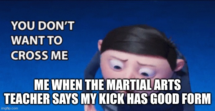 Nothing more dangerous than a kick with good form | ME WHEN THE MARTIAL ARTS TEACHER SAYS MY KICK HAS GOOD FORM | image tagged in gru meme | made w/ Imgflip meme maker