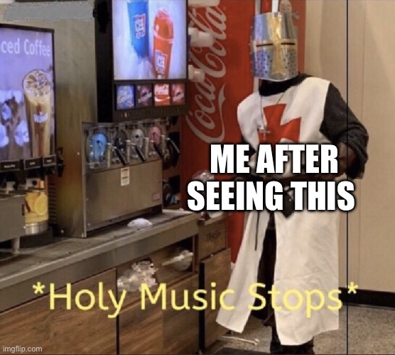 Holy music stops | ME AFTER SEEING THIS | image tagged in holy music stops | made w/ Imgflip meme maker