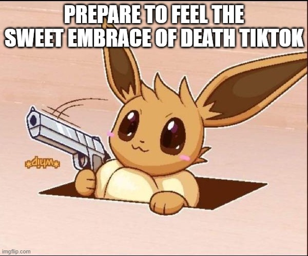 Eevee Whips Out a Gun | PREPARE TO FEEL THE SWEET EMBRACE OF DEATH TIKTOK | image tagged in eevee whips out a gun | made w/ Imgflip meme maker