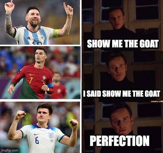 The GOAT of football |  SHOW ME THE GOAT; I SAID SHOW ME THE GOAT; PERFECTION | image tagged in perfection | made w/ Imgflip meme maker