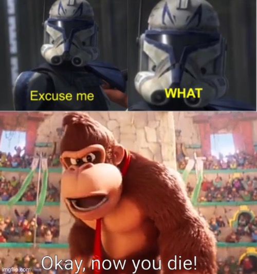 image tagged in excuse me what,donkey kong says now you die | made w/ Imgflip meme maker