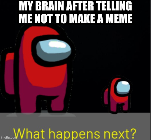 What happens next | MY BRAIN AFTER TELLING ME NOT TO MAKE A MEME | image tagged in what happens next | made w/ Imgflip meme maker