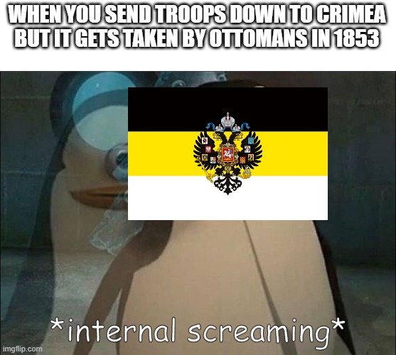 The Crimean war | WHEN YOU SEND TROOPS DOWN TO CRIMEA BUT IT GETS TAKEN BY OTTOMANS IN 1853 | image tagged in private internal screaming | made w/ Imgflip meme maker