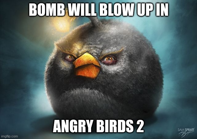 angry birds bomb | BOMB WILL BLOW UP IN; ANGRY BIRDS 2 | image tagged in angry birds bomb | made w/ Imgflip meme maker