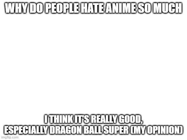 :/ | WHY DO PEOPLE HATE ANIME SO MUCH; I THINK IT'S REALLY GOOD, ESPECIALLY DRAGON BALL SUPER (MY OPINION) | made w/ Imgflip meme maker