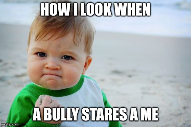 Success Kid Original | HOW I LOOK WHEN; A BULLY STARES A ME | image tagged in memes,success kid original | made w/ Imgflip meme maker