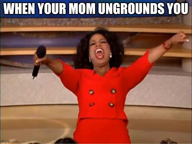 Oprah You Get A | WHEN YOUR MOM UNGROUNDS YOU | image tagged in memes,oprah you get a | made w/ Imgflip meme maker