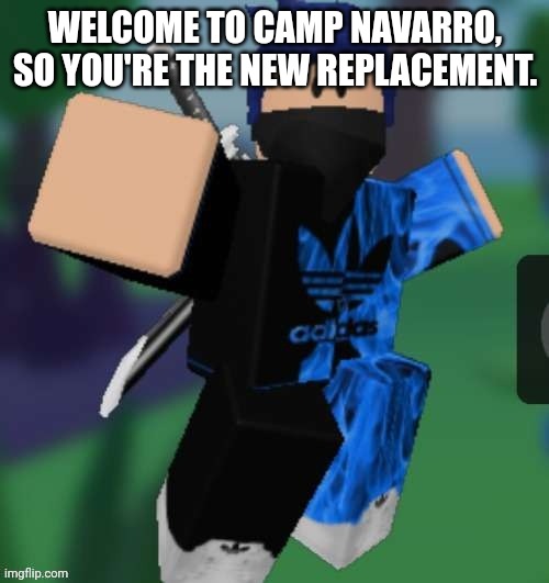 MR BEEEEEAAAAAA | WELCOME TO CAMP NAVARRO, SO YOU'RE THE NEW REPLACEMENT. | image tagged in mr beeeeeaaaaaa | made w/ Imgflip meme maker