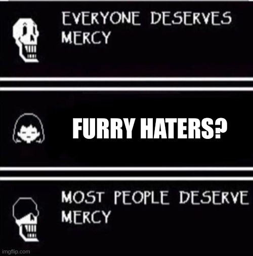 mercy undertale | FURRY HATERS? | image tagged in mercy undertale | made w/ Imgflip meme maker