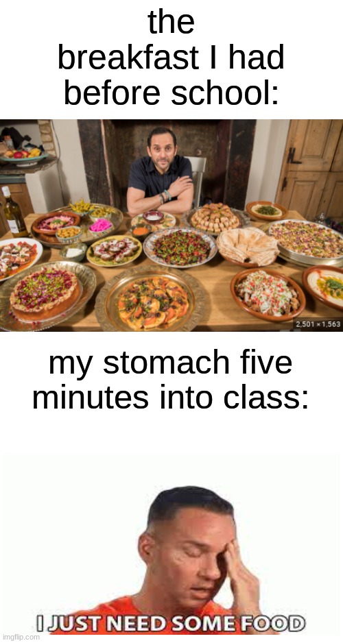 stupid | the breakfast I had before school:; my stomach five minutes into class: | image tagged in school,relatable,hungry,food,random tag,another random tag i decided to put | made w/ Imgflip meme maker