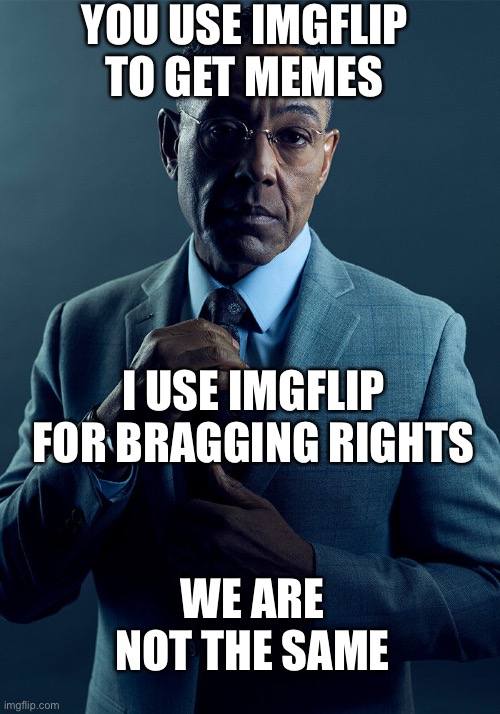 PoInTs | YOU USE IMGFLIP TO GET MEMES; I USE IMGFLIP FOR BRAGGING RIGHTS; WE ARE NOT THE SAME | image tagged in gus fring we are not the same | made w/ Imgflip meme maker