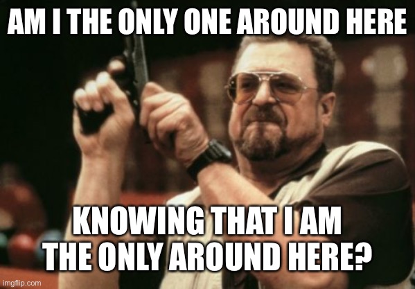 Am I The Only One Around Here | AM I THE ONLY ONE AROUND HERE; KNOWING THAT I AM THE ONLY AROUND HERE? | image tagged in memes,am i the only one around here | made w/ Imgflip meme maker