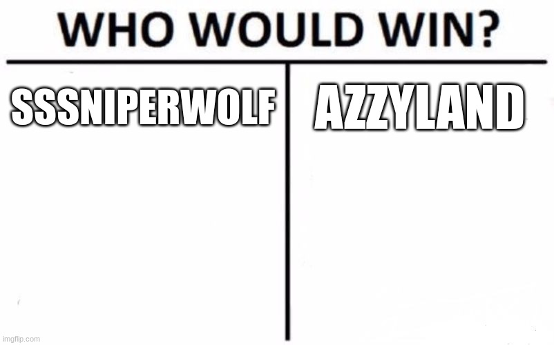 youtuber | SSSNIPERWOLF; AZZYLAND | image tagged in memes,who would win | made w/ Imgflip meme maker