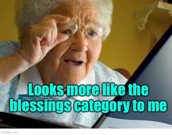 old lady at computer | Looks more like the blessings category to me | image tagged in old lady at computer | made w/ Imgflip meme maker