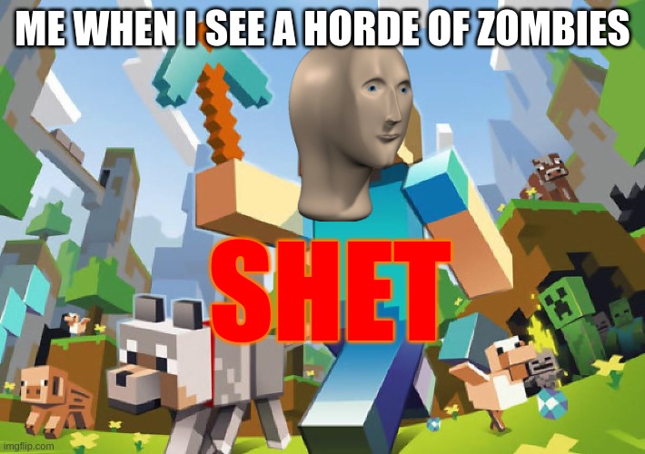 Minecraft  | ME WHEN I SEE A HORDE OF ZOMBIES; SHET | image tagged in minecraft | made w/ Imgflip meme maker