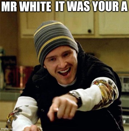 Jesse Pinkman | IT WAS YOUR A MR WHITE | image tagged in jesse pinkman | made w/ Imgflip meme maker