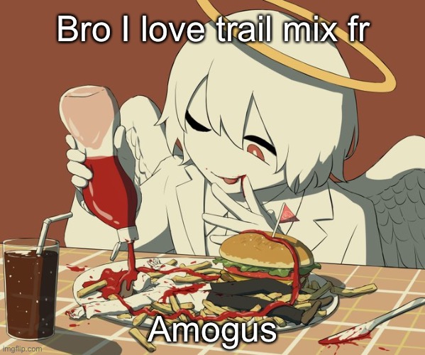 Avogado6 | Bro I love trail mix fr; Amogus | image tagged in avogado6 | made w/ Imgflip meme maker