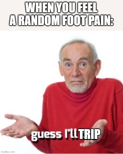(●__●) | WHEN YOU FEEL A RANDOM FOOT PAIN:; TRIP | image tagged in guess i'll die | made w/ Imgflip meme maker