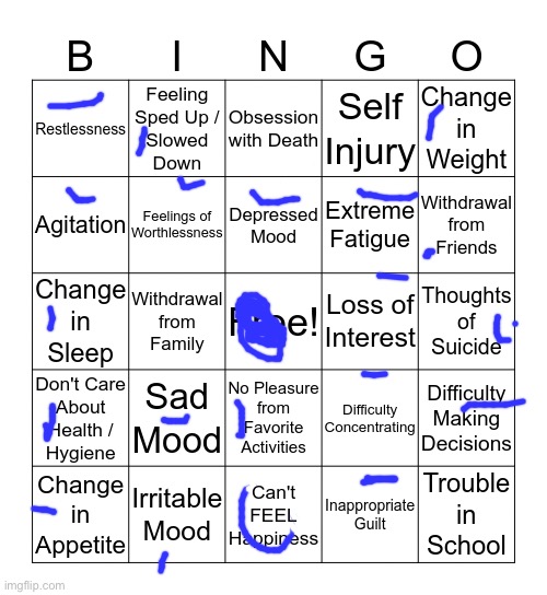 depression bingo 1 | image tagged in depression bingo 1 | made w/ Imgflip meme maker