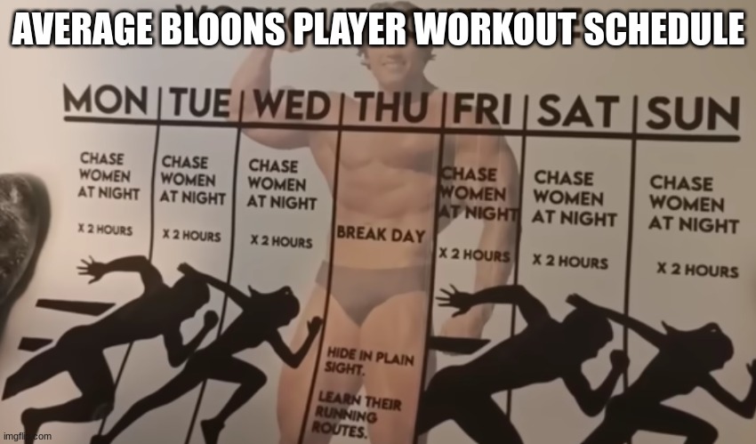 AVERAGE BLOONS PLAYER WORKOUT SCHEDULE | made w/ Imgflip meme maker