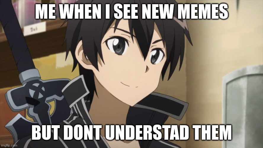 Kirito | ME WHEN I SEE NEW MEMES; BUT DONT UNDERSTAD THEM | image tagged in funny | made w/ Imgflip meme maker