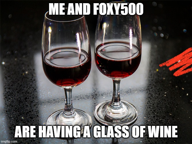 2 (Two) Glasses of wine | ME AND FOXY500; ARE HAVING A GLASS OF WINE | image tagged in 2 two glasses of wine | made w/ Imgflip meme maker