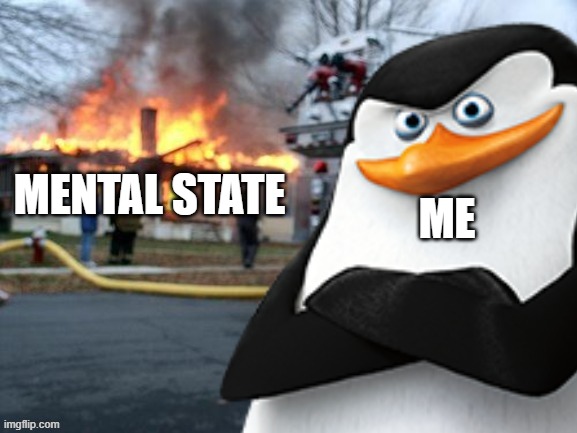 true | ME; MENTAL STATE | image tagged in skipper committing arson,mental state,arson | made w/ Imgflip meme maker