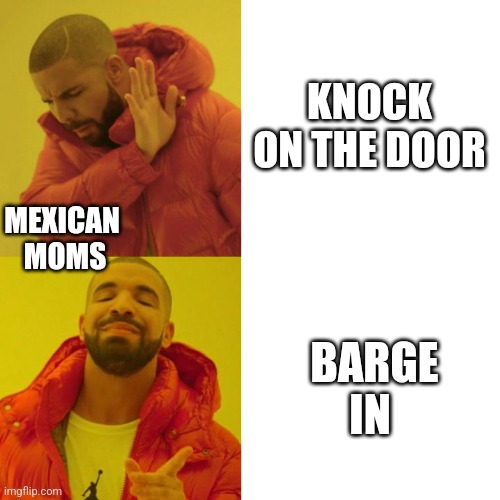 Drake Blank | KNOCK ON THE DOOR; MEXICAN 
MOMS; BARGE IN | image tagged in drake blank | made w/ Imgflip meme maker