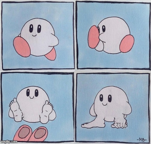 WHAT HAPPENED TO KIRBY PLS NOOO! | image tagged in kirby,shoes,goofy ahh | made w/ Imgflip meme maker