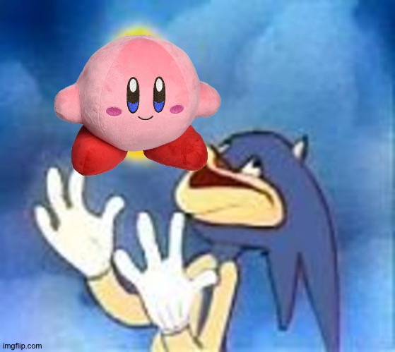 Sonic gets a Kirby plush toy | image tagged in joyful sonic | made w/ Imgflip meme maker