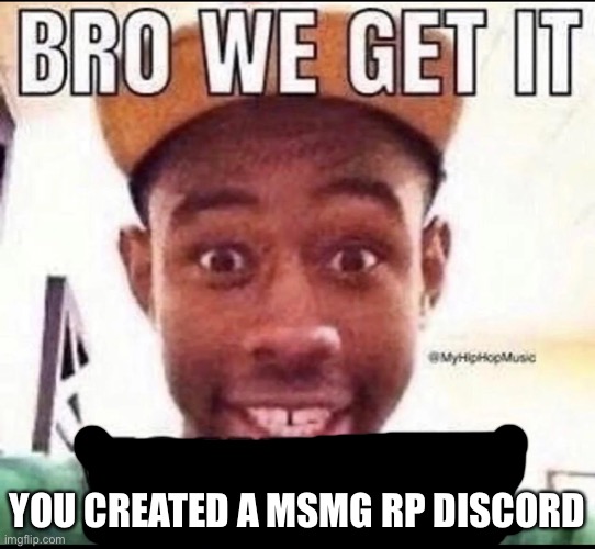 BRO WE GET IT YOU'RE GAY | YOU CREATED A MSMG RP DISCORD | image tagged in bro we get it you're gay | made w/ Imgflip meme maker