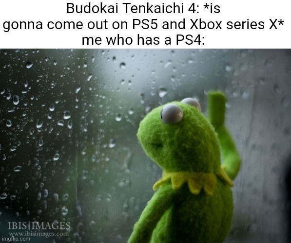 kermit window | Budokai Tenkaichi 4: *is gonna come out on PS5 and Xbox series X*
me who has a PS4: | image tagged in kermit window,dragon ball,dragon ball z,budokai tenkaichi 4,playstation,ps4 | made w/ Imgflip meme maker