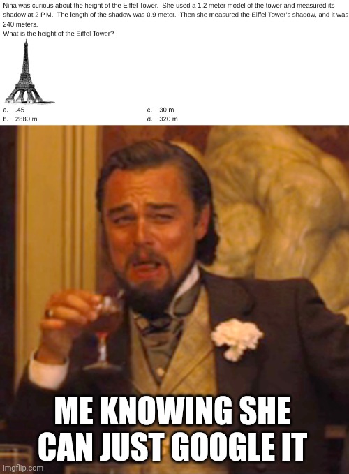 Math problem people be like: | ME KNOWING SHE CAN JUST GOOGLE IT | image tagged in memes,laughing leo | made w/ Imgflip meme maker