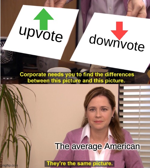 the dumb American | upvote; downvote; The average American | image tagged in memes,they're the same picture | made w/ Imgflip meme maker