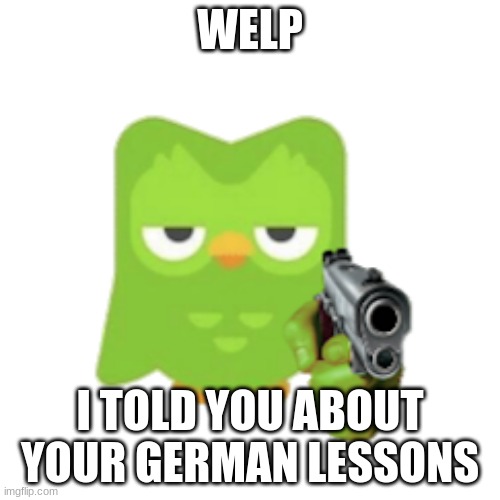 Duolingo | WELP; I TOLD YOU ABOUT YOUR GERMAN LESSONS | image tagged in duolingo | made w/ Imgflip meme maker