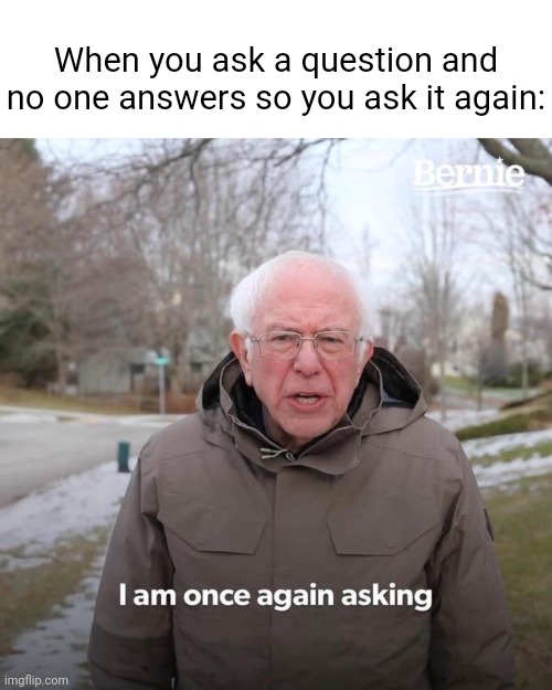 This happens all the time | When you ask a question and no one answers so you ask it again: | image tagged in memes,funny,middle school | made w/ Imgflip meme maker