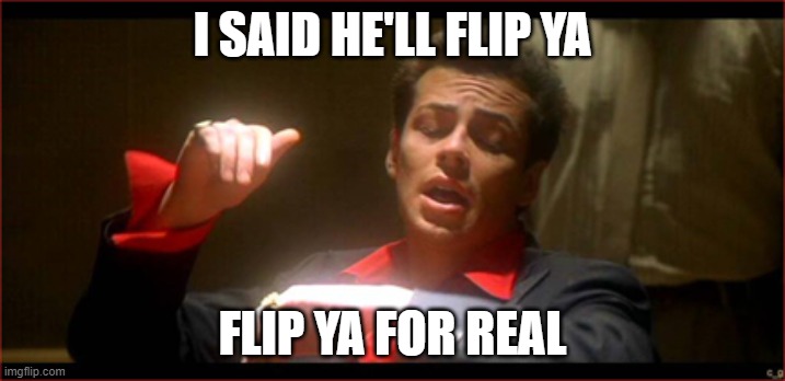 Flip ya for real | I SAID HE'LL FLIP YA; FLIP YA FOR REAL | image tagged in fenster | made w/ Imgflip meme maker