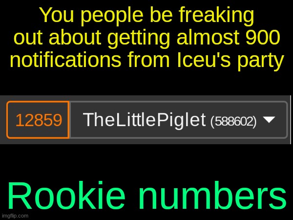 Pathetic. | You people be freaking out about getting almost 900 notifications from Iceu's party; Rookie numbers | image tagged in drizzy text temp,notifications,memes,funny,iceu,have a nice day | made w/ Imgflip meme maker