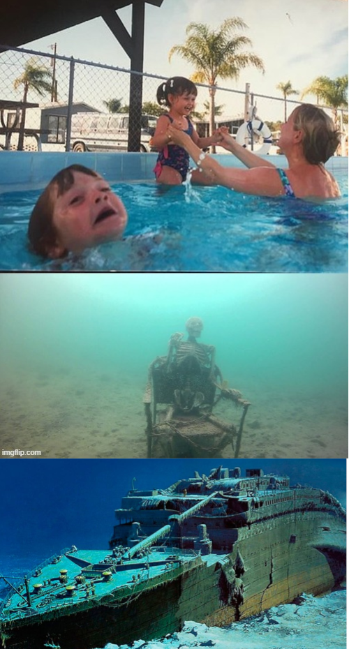 mother ignoring kid pool skeleton shipwreck Blank Meme Template