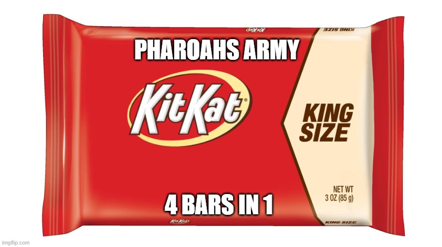 Kit Kat Wrapper | PHAROAHS ARMY; 4 BARS IN 1 | image tagged in kit kat wrapper | made w/ Imgflip meme maker