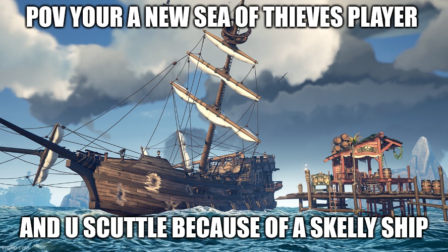 SEA OF THIEVES | POV YOUR A NEW SEA OF THIEVES PLAYER; AND U SCUTTLE BECAUSE OF A SKELLY SHIP | image tagged in video games | made w/ Imgflip meme maker