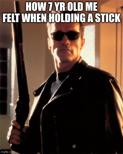Terminator 2 | HOW 7 YR OLD ME FELT WHEN HOLDING A STICK | image tagged in terminator 2 | made w/ Imgflip meme maker
