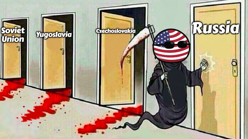 death knocking at the door | Czechoslovakia; Russia; Soviet Union; Yugoslavia | image tagged in death knocking at the door,slavic,russo-ukrainian war,holodomor | made w/ Imgflip meme maker