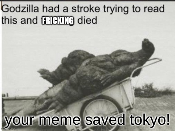 FRICKING your meme saved tokyo! | image tagged in godzilla | made w/ Imgflip meme maker
