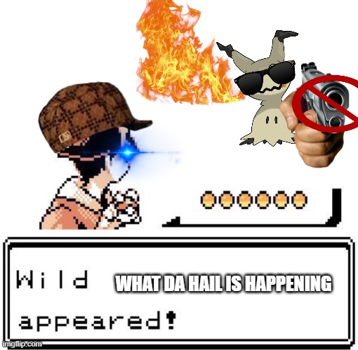Add image | WHAT DA HAIL IS HAPPENING | image tagged in blank wild pokemon appears | made w/ Imgflip meme maker