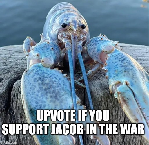 i mean... i support em | UPVOTE IF YOU SUPPORT JACOB IN THE WAR | image tagged in the blue lobster | made w/ Imgflip meme maker