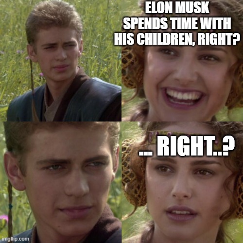 skywalks meme | ELON MUSK SPENDS TIME WITH HIS CHILDREN, RIGHT? ... RIGHT..? | image tagged in skywalks meme | made w/ Imgflip meme maker