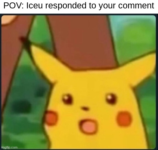 *happy Azura noises* | POV: Iceu responded to your comment | image tagged in surprised pikachu | made w/ Imgflip meme maker